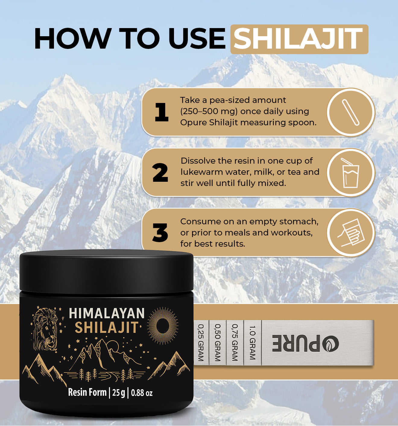 Pure Himalayan Shilajit Resin Free Spoon!