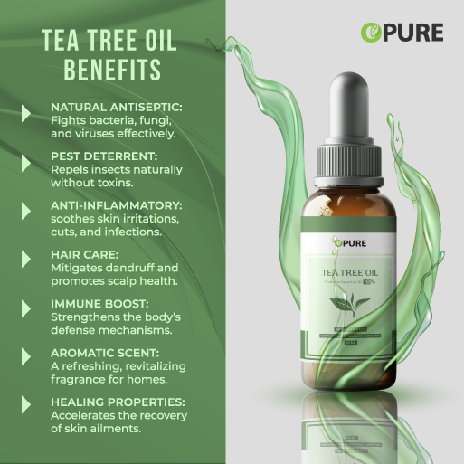 Tea Tree Essential Oil - 100% Pure Organic Oil, for Face, Hair, Skin, Acne, Scalp, Foot and Toenails