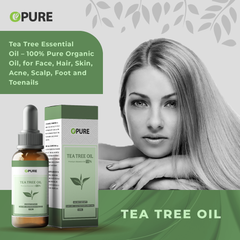 Tea Tree Essential Oil - 100% Pure Organic Oil, for Face, Hair, Skin, Acne, Scalp, Foot and Toenails